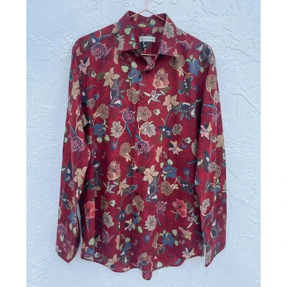 ETRO Womens Long Sleeve Collared Button Up Floral Shirts Red Sz 42 - Picture 11 of 12
